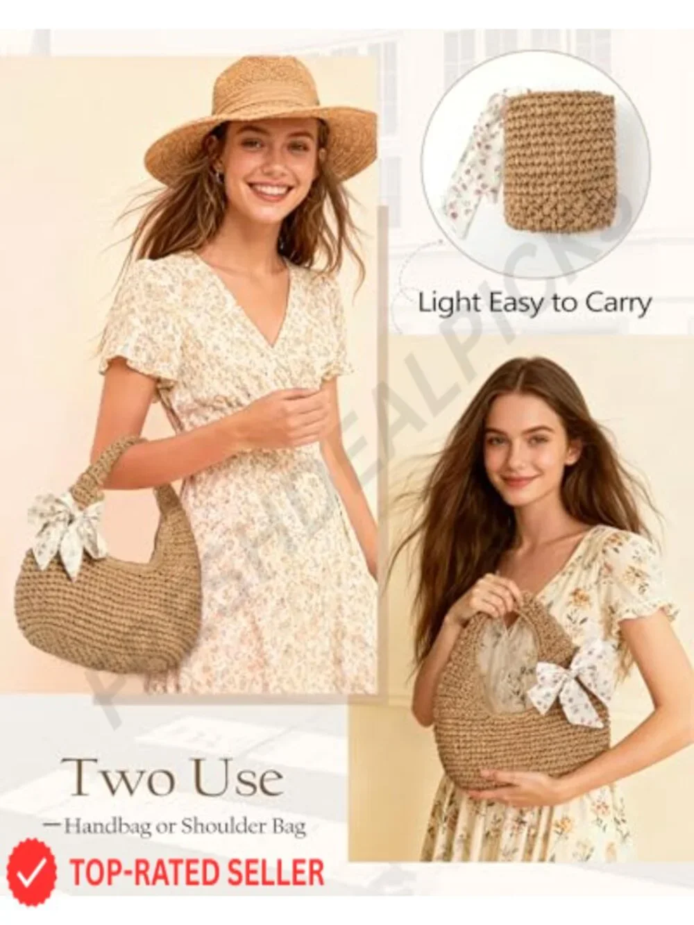 Handwoven Straw Clutch Purse for Women Zip Closure Beach Tote Lightweight